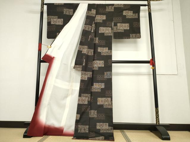 平和屋着物●本場大島紬 カタス9マルキ 飾花文 ロング丈 正絹 逸品 AABF2845ck