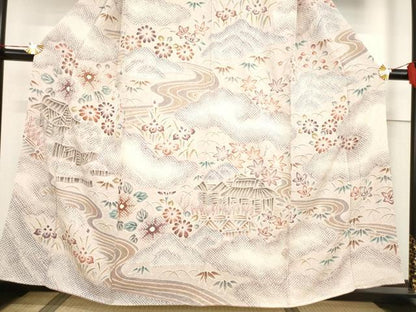 平和屋着物●訪問着 総絞り 風景花文 正絹 逸品 AABF2846ck