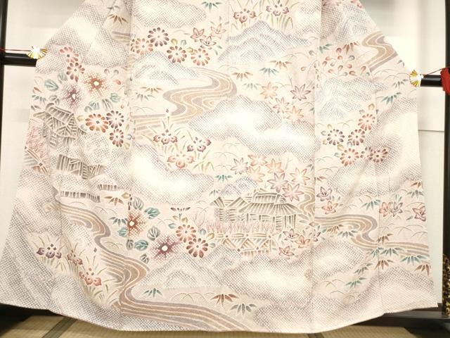 平和屋着物●訪問着 総絞り 風景花文 正絹 逸品 AABF2846ck