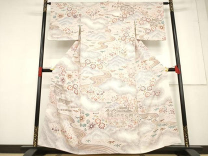 平和屋着物●訪問着 総絞り 風景花文 正絹 逸品 AABF2846ck