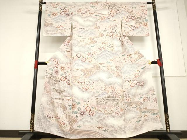 平和屋着物●訪問着 総絞り 風景花文 正絹 逸品 AABF2846ck