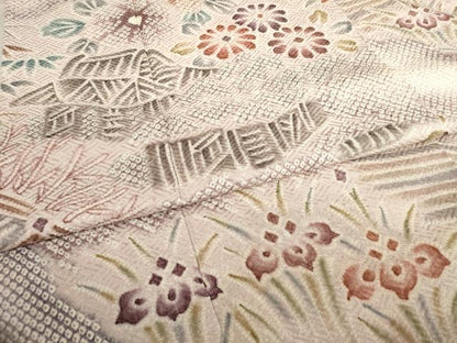平和屋着物●訪問着 総絞り 風景花文 正絹 逸品 AABF2846ck