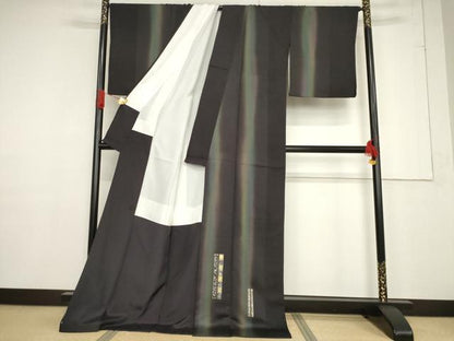平和屋着物●訪問着 短冊花鳥文 暈し染め 金彩 ロング丈 正絹 逸品 AABF2848ck