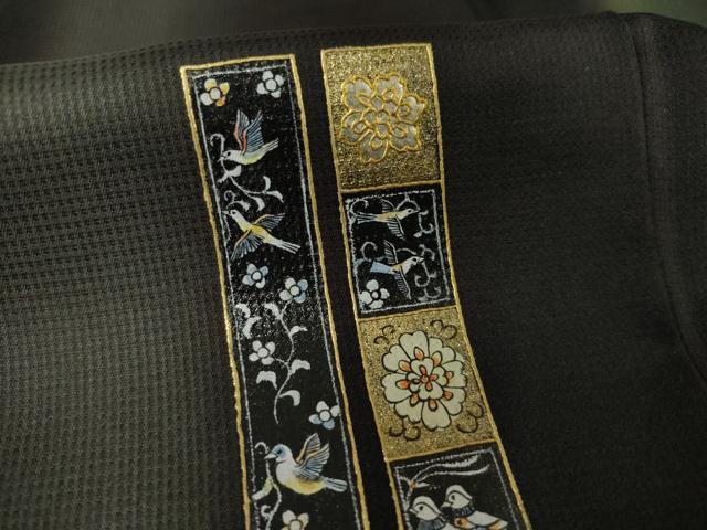 平和屋着物●訪問着 短冊花鳥文 暈し染め 金彩 ロング丈 正絹 逸品 AABF2848ck