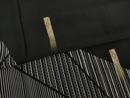 平和屋着物●訪問着 刺繍 短冊文 黒地 金彩 正絹 逸品 AABF2849ck