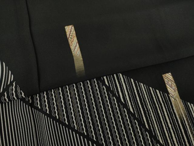 平和屋着物●訪問着 刺繍 短冊文 黒地 金彩 正絹 逸品 AABF2849ck