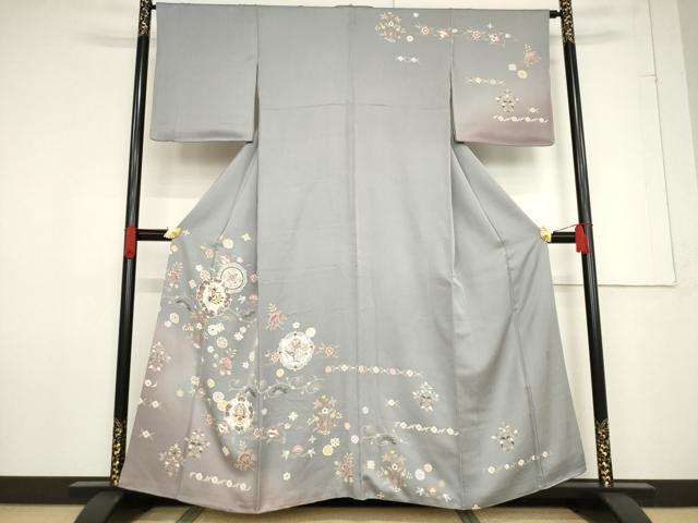 平和屋着物●訪問着 友禅 作家物 刺繍 花鳥文 暈し染め 正絹 逸品 AABF2850ck