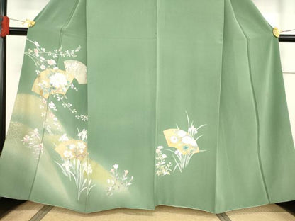 平和屋着物●訪問着 作家物 地紙花文 暈し染め 金彩 正絹 逸品 AABF2851ck