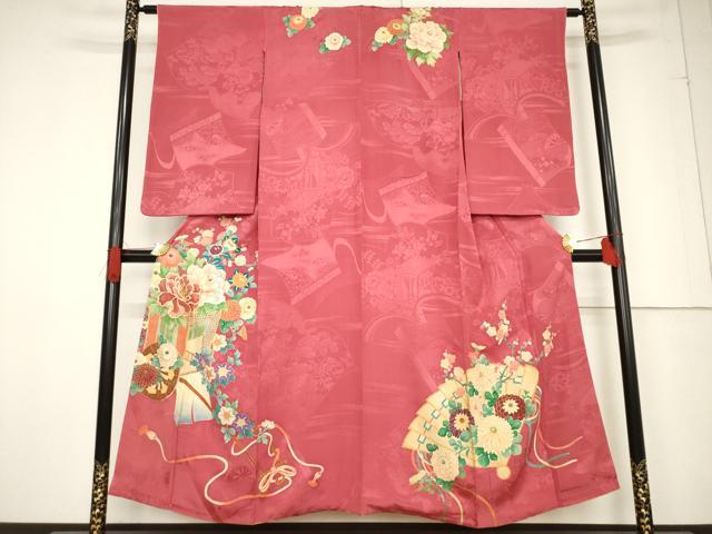平和屋着物●アンティーク 大正ロマン 訪問着 刺繍 御所車花文 正絹 逸品 AABF2854ck