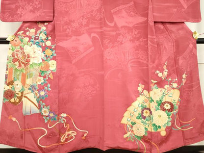 平和屋着物●アンティーク 大正ロマン 訪問着 刺繍 御所車花文 正絹 逸品 AABF2854ck