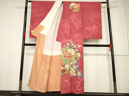 平和屋着物●アンティーク 大正ロマン 訪問着 刺繍 御所車花文 正絹 逸品 AABF2854ck