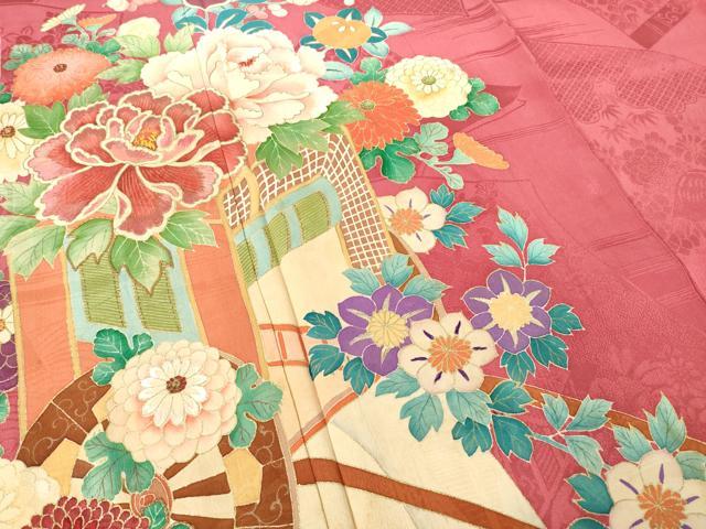 平和屋着物●アンティーク 大正ロマン 訪問着 刺繍 御所車花文 正絹 逸品 AABF2854ck