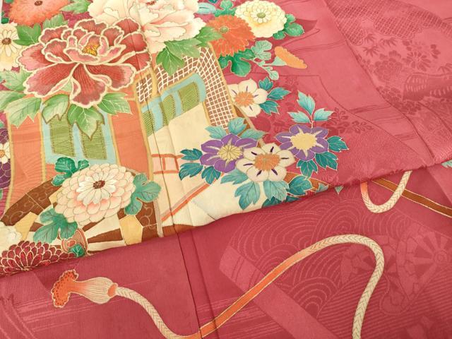 平和屋着物●アンティーク 大正ロマン 訪問着 刺繍 御所車花文 正絹 逸品 AABF2854ck