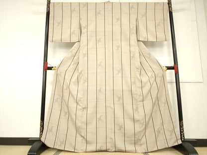 平和屋着物●お召 格子 燕 正絹 逸品 AABF2858ck