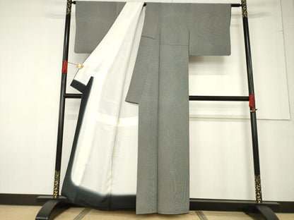平和屋着物●伝統工芸士 保科信 江戸小紋 万筋 黒色×白色 正絹 逸品 AABF2860ck