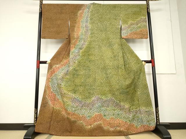 平和屋着物●菅原工房 菅原結作 漢方染紬 訪問着 道長文 正絹 逸品 AABF2863ck