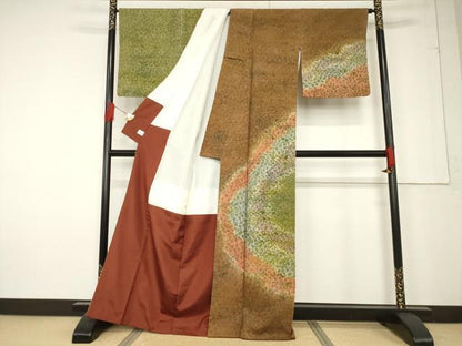 平和屋着物●菅原工房 菅原結作 漢方染紬 訪問着 道長文 正絹 逸品 AABF2863ck