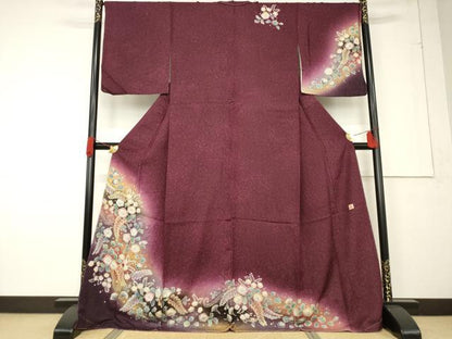 平和屋着物●伝統工芸士　寺谷昇　訪問着　辻が花　舞花文　暈し染め　金通し地　ロング丈　正絹　逸品　未使用　AABF2864ck
