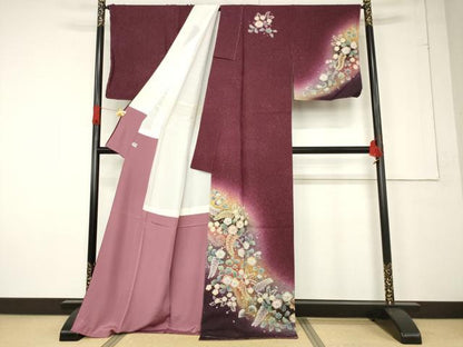 平和屋着物●伝統工芸士　寺谷昇　訪問着　辻が花　舞花文　暈し染め　金通し地　ロング丈　正絹　逸品　未使用　AABF2864ck