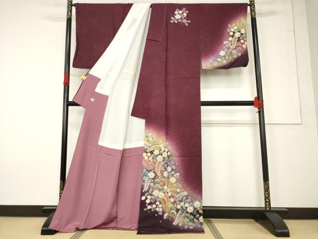 平和屋着物●伝統工芸士　寺谷昇　訪問着　辻が花　舞花文　暈し染め　金通し地　ロング丈　正絹　逸品　未使用　AABF2864ck