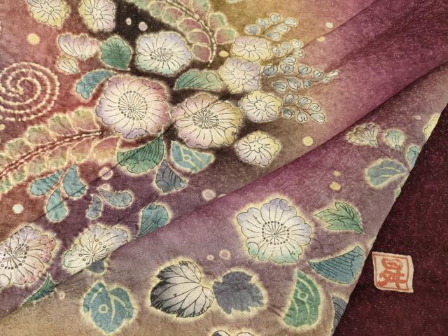 平和屋着物●伝統工芸士　寺谷昇　訪問着　辻が花　舞花文　暈し染め　金通し地　ロング丈　正絹　逸品　未使用　AABF2864ck
