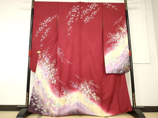 平和屋着物●豪華振袖 総刺繍 舞花文 暈し染め 銀通し地 正絹 逸品 AABF2865ck