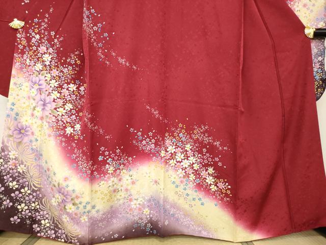 平和屋着物●豪華振袖 総刺繍 舞花文 暈し染め 銀通し地 正絹 逸品 AABF2865ck
