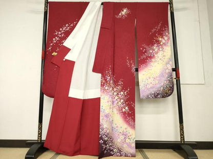 平和屋着物●豪華振袖 総刺繍 舞花文 暈し染め 銀通し地 正絹 逸品 AABF2865ck