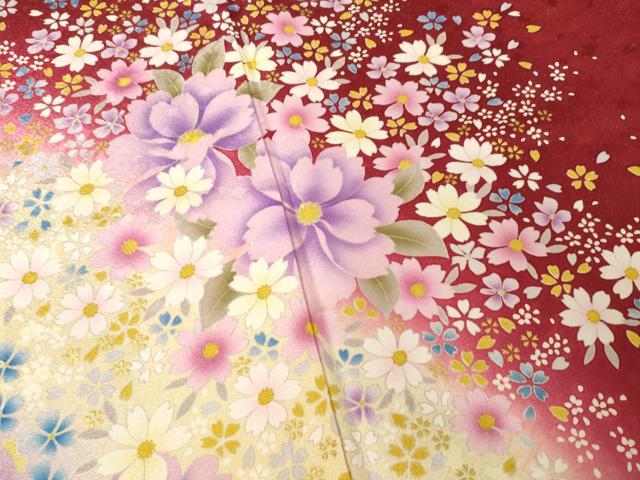 平和屋着物●豪華振袖 総刺繍 舞花文 暈し染め 銀通し地 正絹 逸品 AABF2865ck