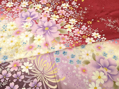 平和屋着物●豪華振袖 総刺繍 舞花文 暈し染め 銀通し地 正絹 逸品 AABF2865ck