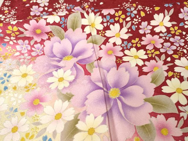 平和屋着物●豪華振袖 総刺繍 舞花文 暈し染め 銀通し地 正絹 逸品 AABF2865ck