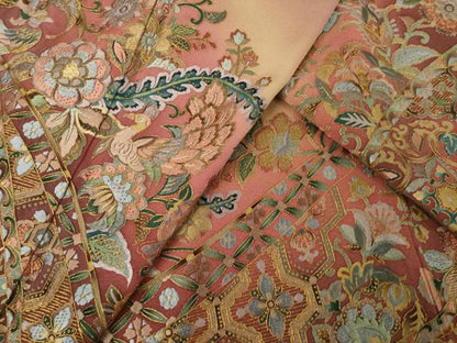平和屋着物●訪問着　総刺繍　更紗花鳥文　暈し染め　金糸　正絹　逸品　AABF2866ck