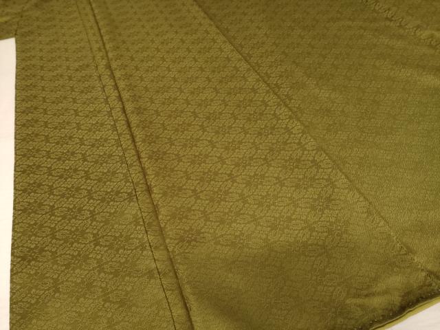 平和屋着物●お召 小葵 鶯茶色 正絹 逸品 AABF2869ck