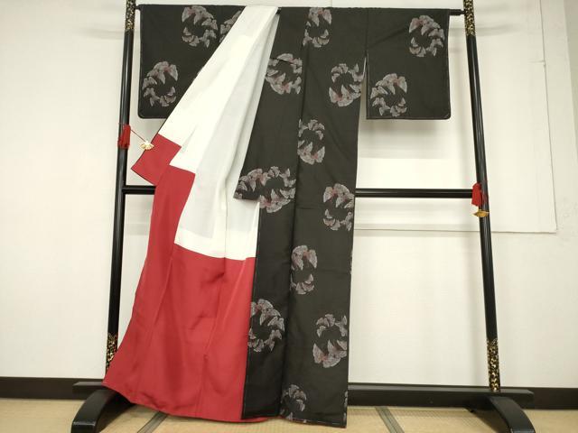 平和屋着物●本場大島紬　カタス9マルキ　地空き　舞蝶文　正絹　逸品　未使用　AABF2870ck