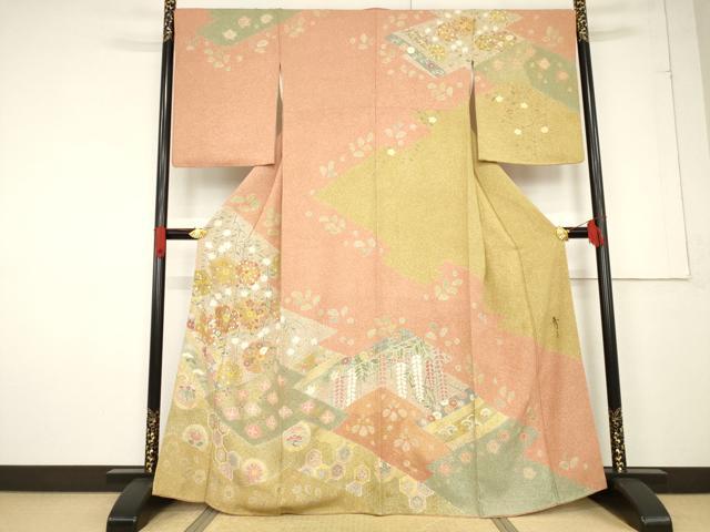 平和屋着物●京友禅の第一人者 松井青々 訪問着 駒刺繍 松皮菱花文 金彩 正絹 逸品 AABF2871ck