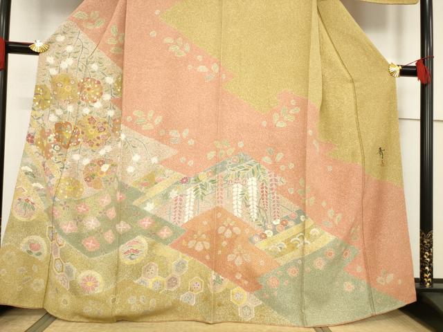 平和屋着物●京友禅の第一人者 松井青々 訪問着 駒刺繍 松皮菱花文 金彩 正絹 逸品 AABF2871ck
