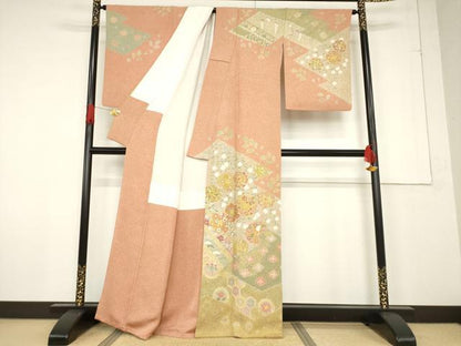 平和屋着物●京友禅の第一人者 松井青々 訪問着 駒刺繍 松皮菱花文 金彩 正絹 逸品 AABF2871ck