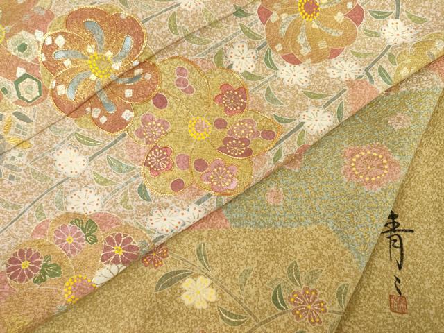 平和屋着物●京友禅の第一人者 松井青々 訪問着 駒刺繍 松皮菱花文 金彩 正絹 逸品 AABF2871ck