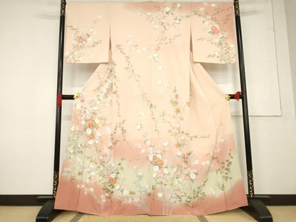 平和屋着物●訪問着 友禅 作家物 駒刺繍 草花文 金彩 正絹 逸品 AABF2872ck
