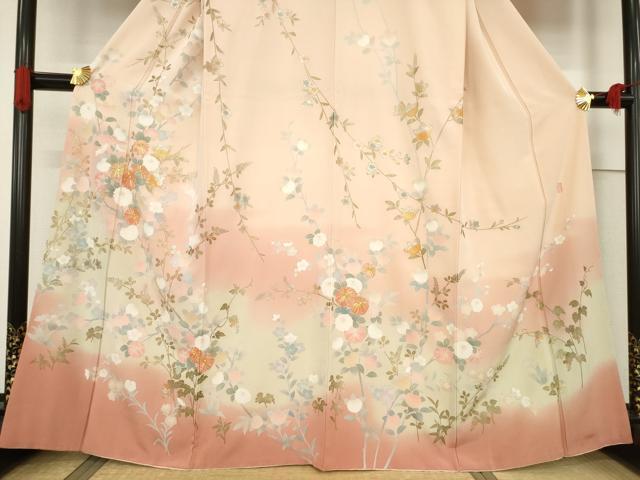 平和屋着物●訪問着 友禅 作家物 駒刺繍 草花文 金彩 正絹 逸品 AABF2872ck