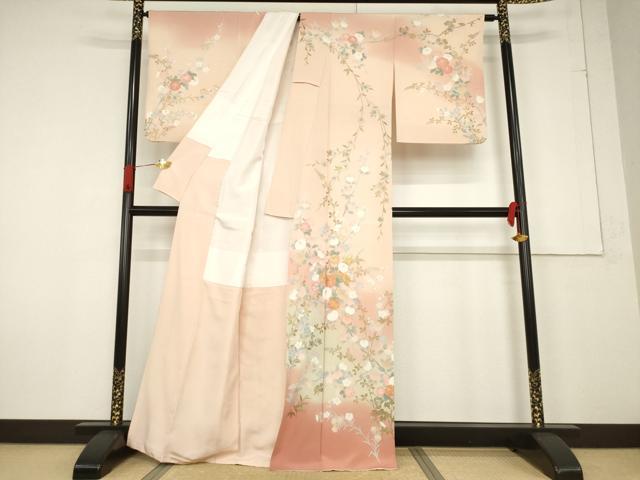 平和屋着物●訪問着 友禅 作家物 駒刺繍 草花文 金彩 正絹 逸品 AABF2872ck