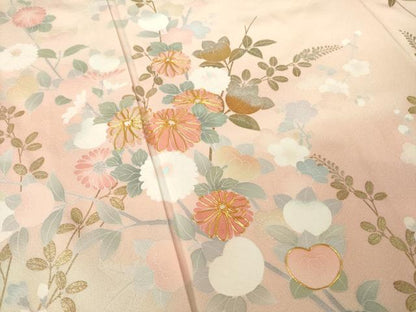平和屋着物●訪問着 友禅 作家物 駒刺繍 草花文 金彩 正絹 逸品 AABF2872ck