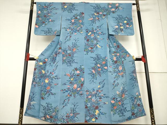 平和屋着物●上質な小紋 型染め 草花文 正絹 逸品 未使用 AABF2873ck
