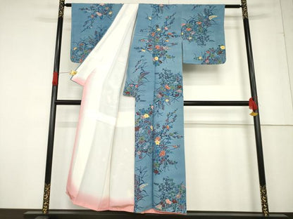 平和屋着物●上質な小紋 型染め 草花文 正絹 逸品 未使用 AABF2873ck