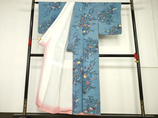 平和屋着物●上質な小紋 型染め 草花文 正絹 逸品 未使用 AABF2873ck