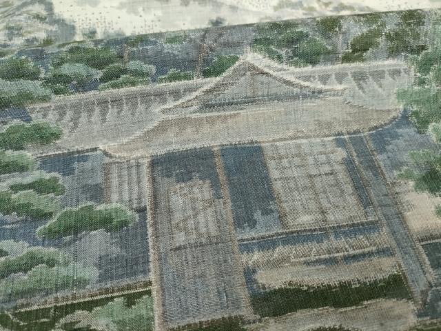 平和屋着物●結城紬 訪問着 100亀甲 遠山風景文 正絹 逸品 AABF2874ck