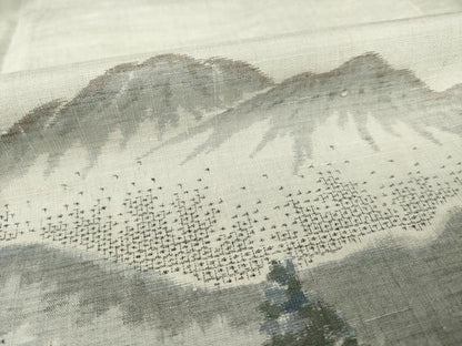 平和屋着物●結城紬 訪問着 100亀甲 遠山風景文 正絹 逸品 AABF2874ck