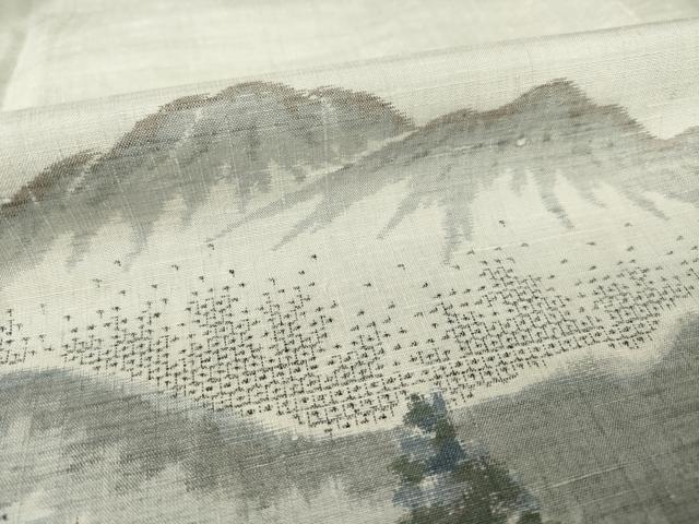 平和屋着物●結城紬 訪問着 100亀甲 遠山風景文 正絹 逸品 AABF2874ck