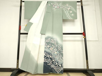 平和屋着物●訪問着 辻が花 絞り 舞花文 暈し染め 正絹 逸品 AABF2877ck