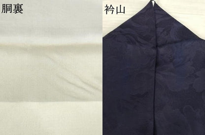 平和屋着物●青藍舎　色無地　天然灰汁発建本藍染　花尽くし地紋　黒紅色　正絹　逸品　AABF2883ck